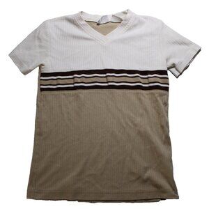 Basic Editions Womens Small Textured Vintage Short Sleeve T-Shirt White & Brown